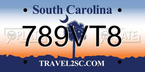 789VT8 South Carolina License Plate
