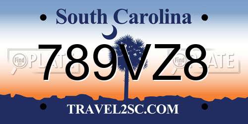 789VZ8 South Carolina License Plate