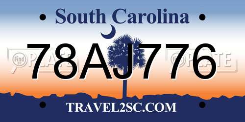 78AJ776 South Carolina License Plate