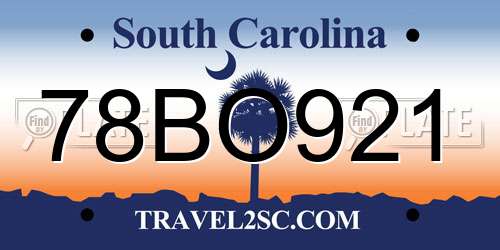 78BO921 South Carolina License Plate