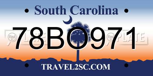 78BO971 South Carolina License Plate