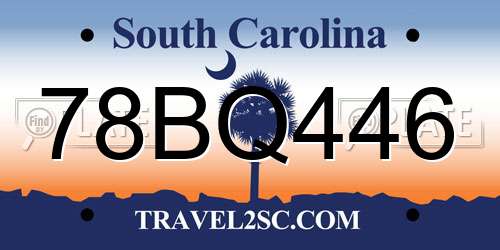 78BQ446 South Carolina License Plate