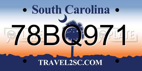 78BQ971 South Carolina License Plate