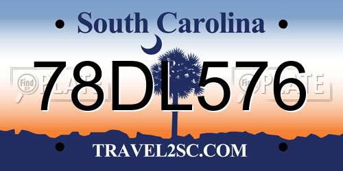 78DL576 South Carolina License Plate