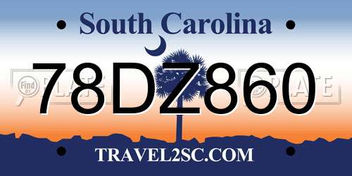 78DZ860 South Carolina License Plate