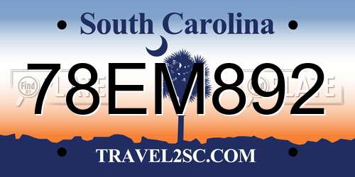 78EM892 South Carolina License Plate
