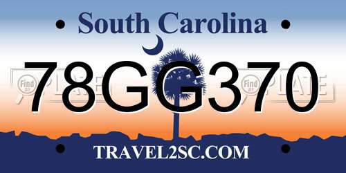 78GG370 South Carolina License Plate