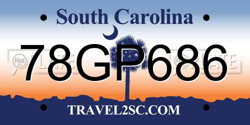 78GP686 South Carolina License Plate