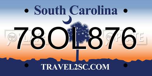 78OL876 South Carolina License Plate