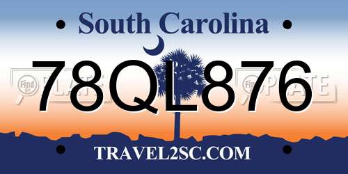 78QL876 South Carolina License Plate
