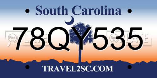 78QY535 South Carolina License Plate