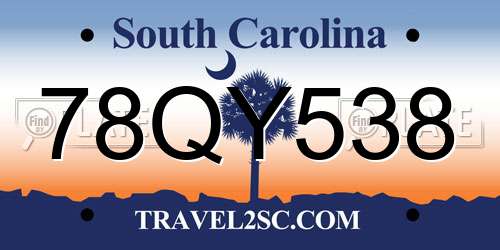 78QY538 South Carolina License Plate
