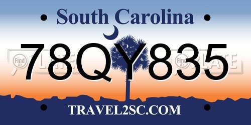 78QY835 South Carolina License Plate