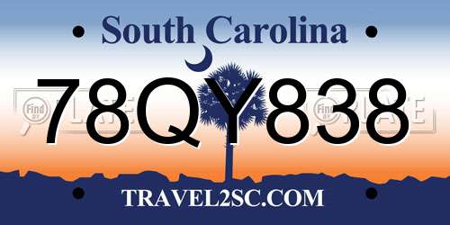 78QY838 South Carolina License Plate