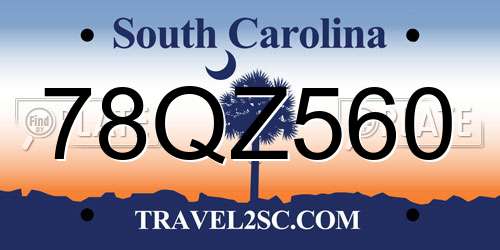 78QZ560 South Carolina License Plate