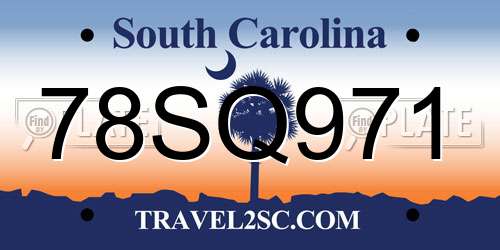 78SQ971 South Carolina License Plate