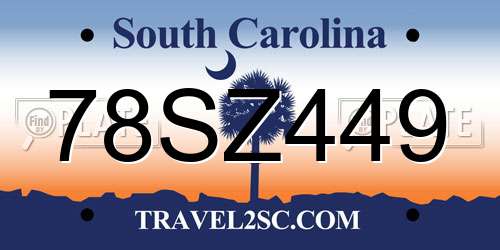 78SZ449 South Carolina License Plate