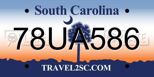 78UA586 South Carolina License Plate