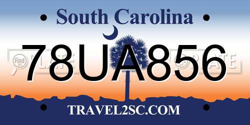 78UA856 South Carolina License Plate
