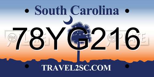 78YG216 South Carolina License Plate