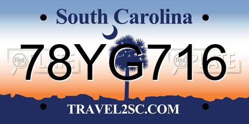 78YG716 South Carolina License Plate