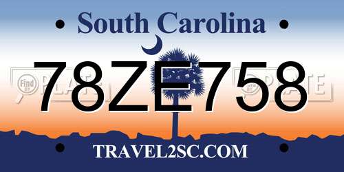 78ZE758 South Carolina License Plate