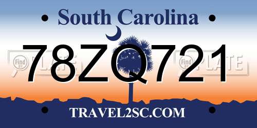 78ZQ721 South Carolina License Plate
