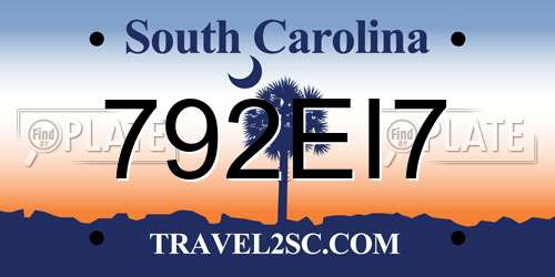 792EI7 South Carolina License Plate