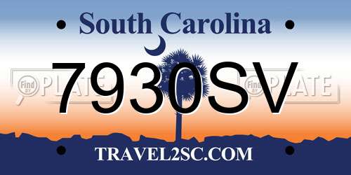 7930SV South Carolina License Plate