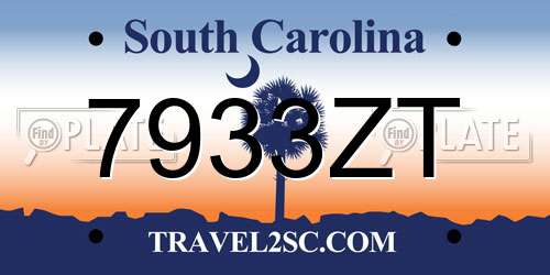 7933ZT South Carolina License Plate