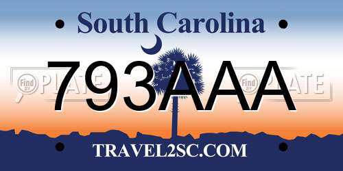 793AAA South Carolina License Plate