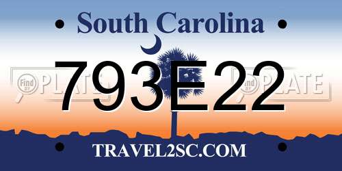 793E22 South Carolina License Plate