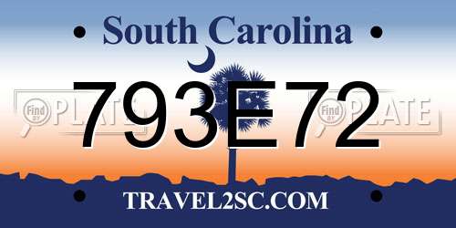 793E72 South Carolina License Plate