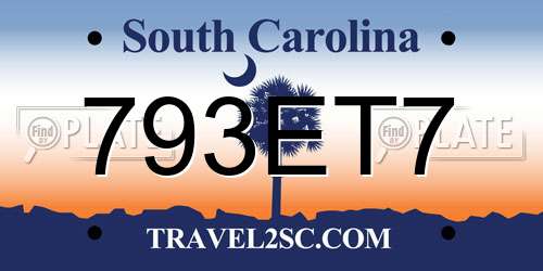 793ET7 South Carolina License Plate