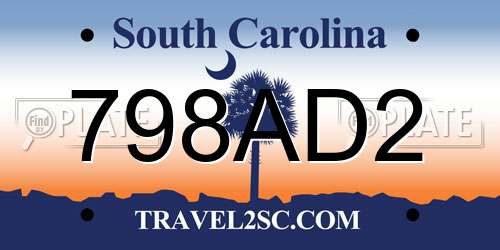 798AD2 South Carolina License Plate