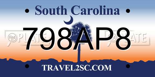 798AP8 South Carolina License Plate
