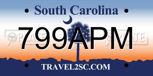 799APM South Carolina License Plate