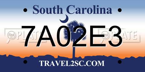7A02E3 South Carolina License Plate