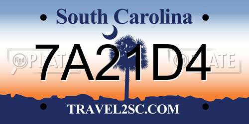 7A21D4 South Carolina License Plate