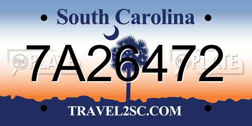 7A26472 South Carolina License Plate