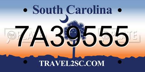 7A39555 South Carolina License Plate