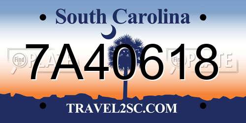7A40618 South Carolina License Plate
