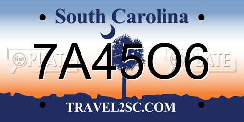 7A45O6 South Carolina License Plate
