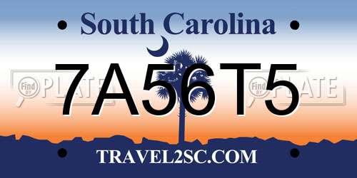 7A56T5 South Carolina License Plate