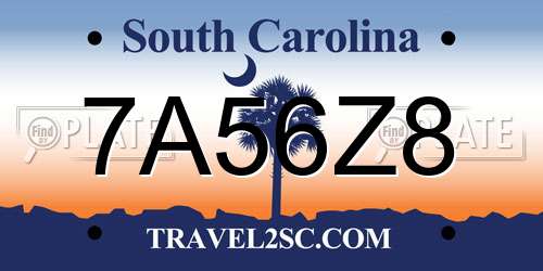 7A56Z8 South Carolina License Plate