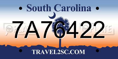 7A76422 South Carolina License Plate