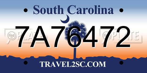 7A76472 South Carolina License Plate