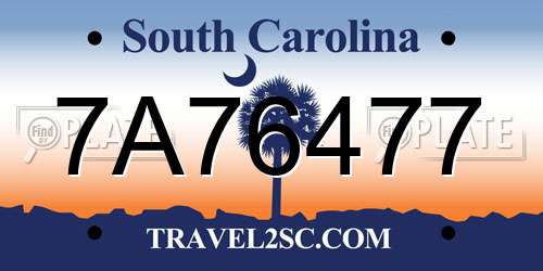7A76477 South Carolina License Plate