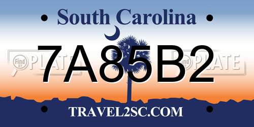 7A85B2 South Carolina License Plate