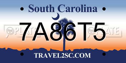 7A86T5 South Carolina License Plate